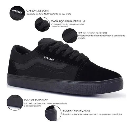Tenis Cano Baixo Skate Kalum 44 Academia Unissex Leve Confortavel Old School Clássico