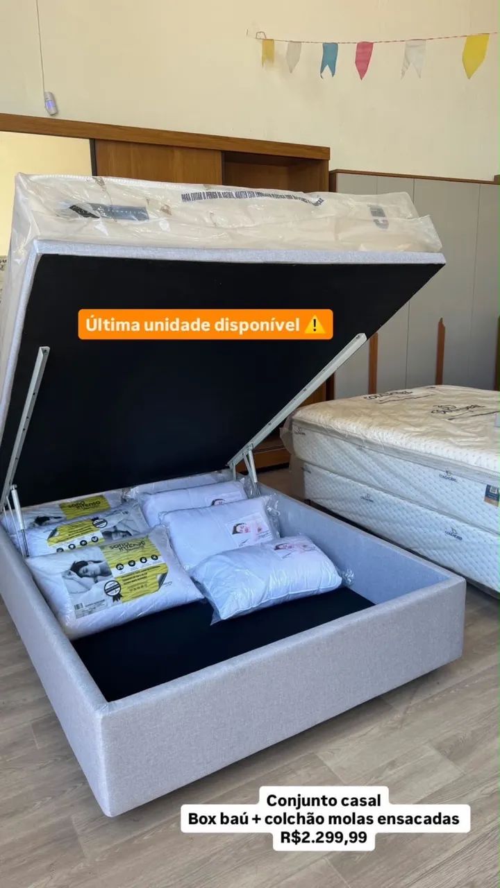 CONJUNTO CASAL BAÚ CASAL COM COLCHÃO MOLAS ENSACADAS