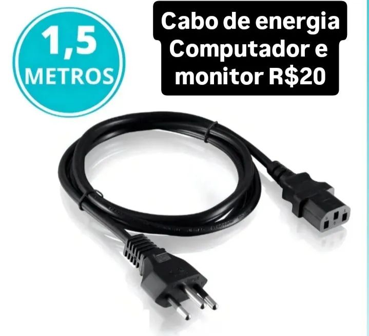 Cabo energia Computador e monitor 