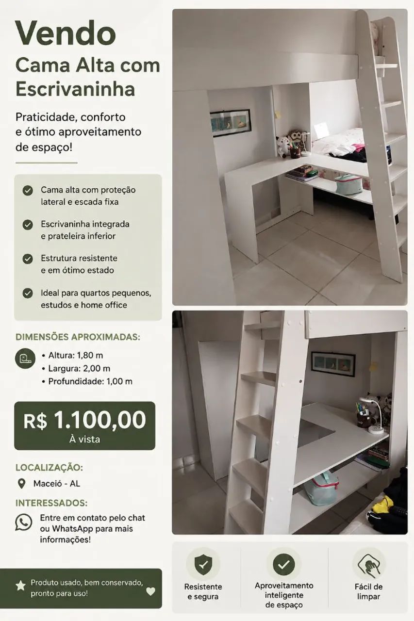 ?Cama Alta Multifuncional com Escrivaninha e Guarda- roupa - Excelente Estado?