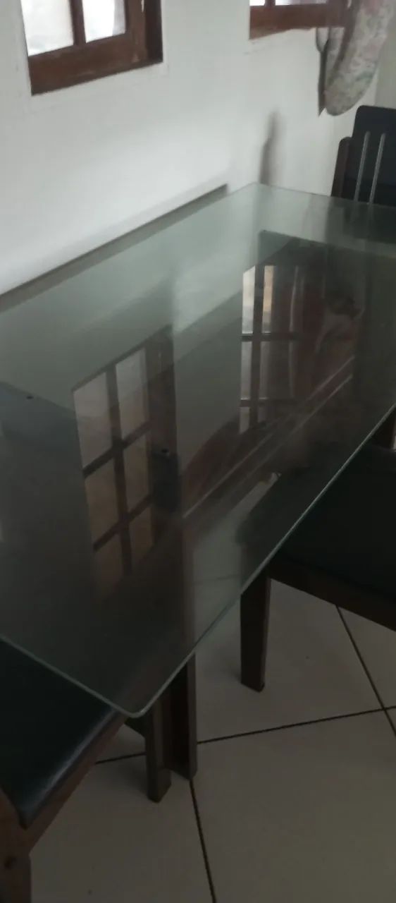 Mesa de jantar retangular tampo de vidro com 3 cadeiras  - Foto 2