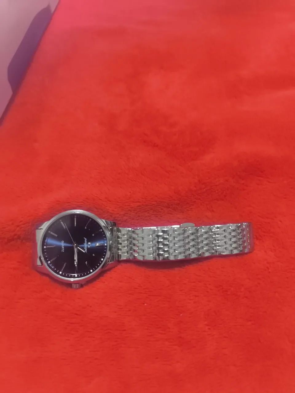 Relógio Masculino Analógico Quartz Prateado (Mostrador Azul)