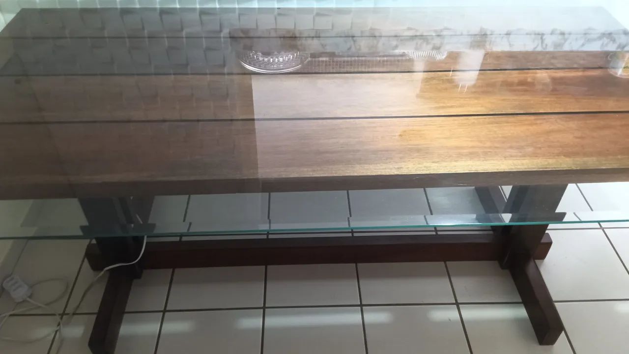 Mesa madeira maciça com tampo de vidro + 06 cadeiras  - Foto 5