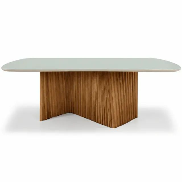 Conjunto de Mesa Lyon com Base Ripada em Madeira Maciça com Cadeiras Âmbar - Foto 3