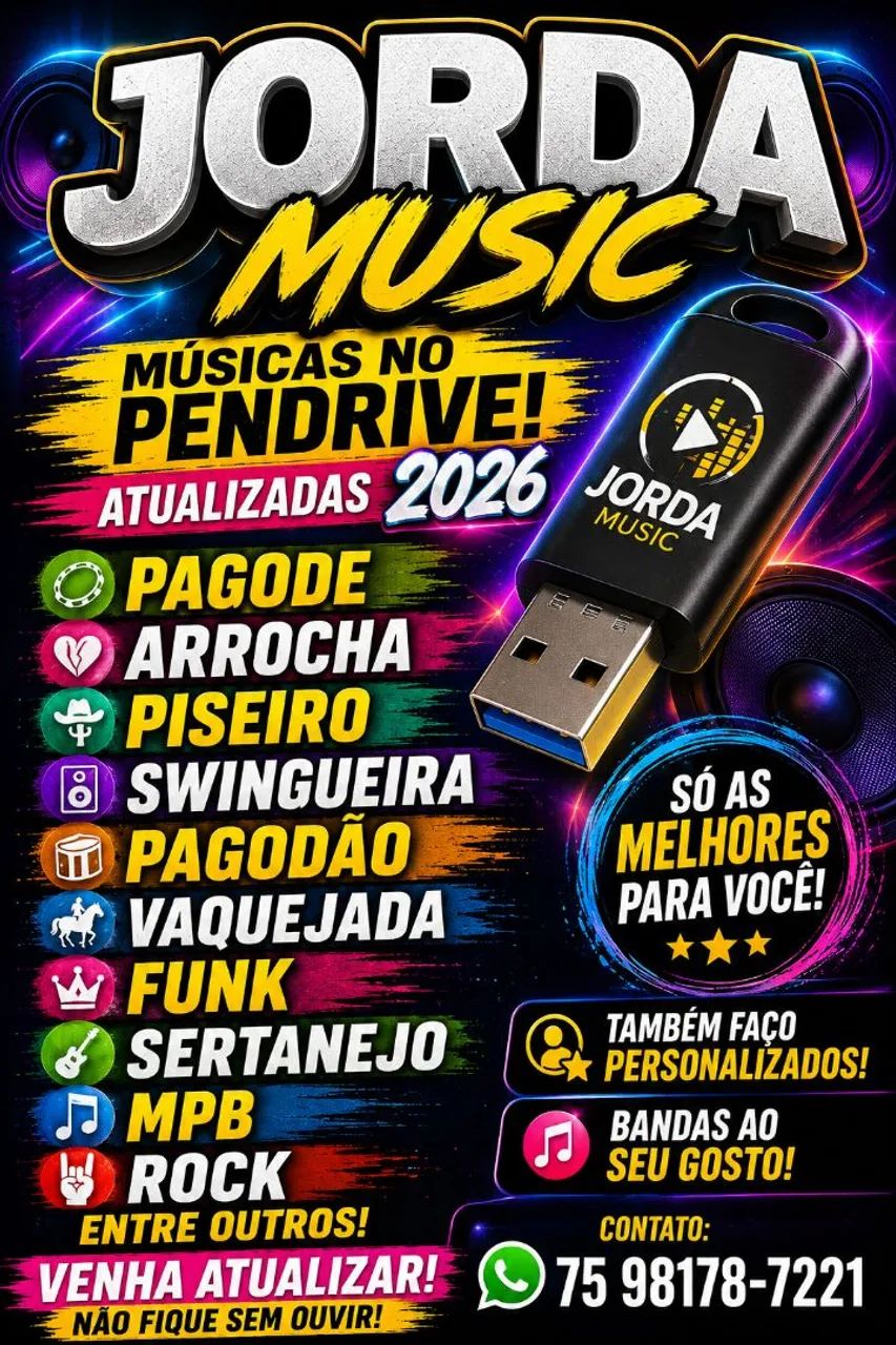 Música no PEN DRIVE ATUALIZADA R$ 45,00. 