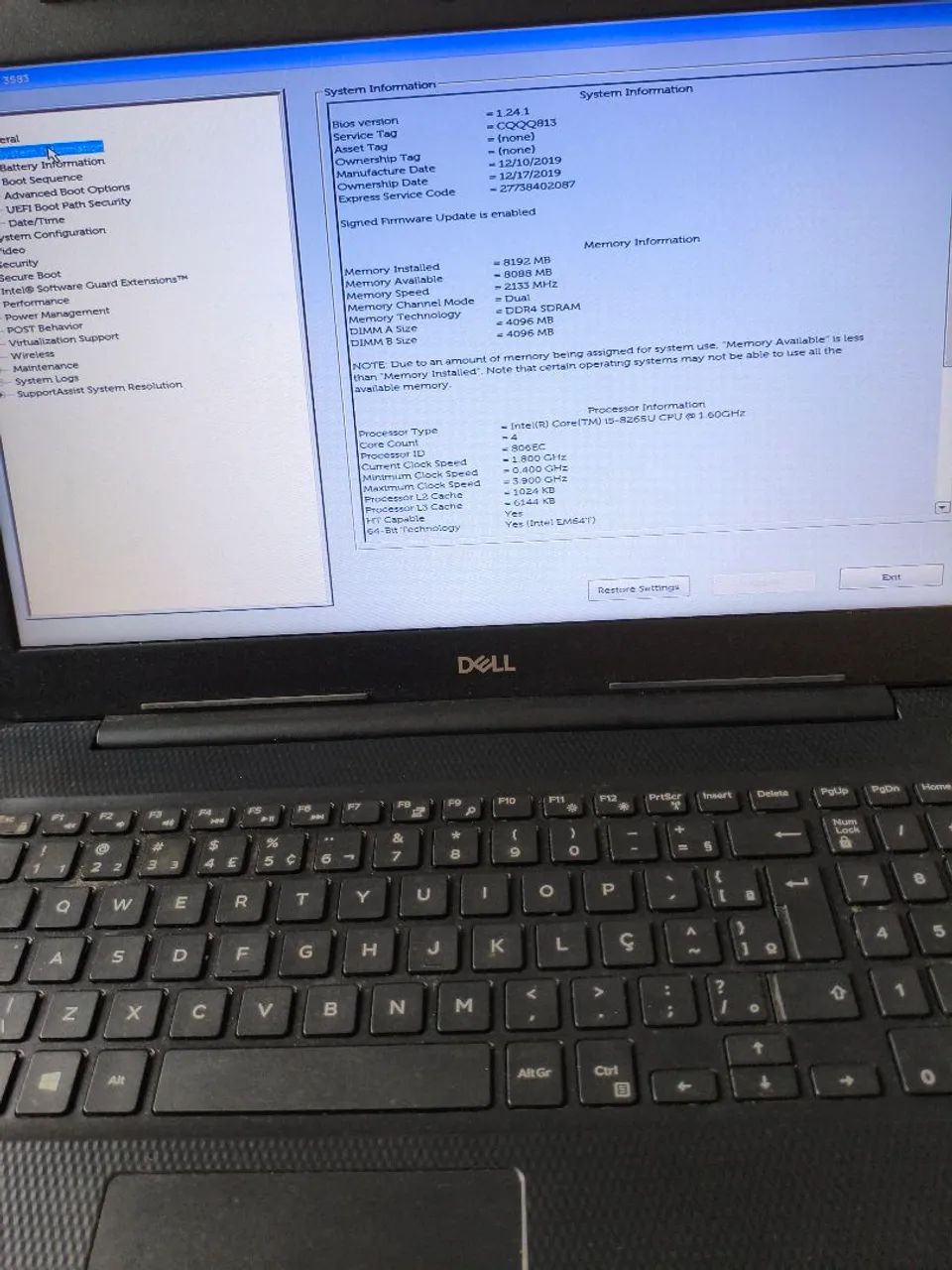 Dell Inspiron 3583 Core i5 8265u