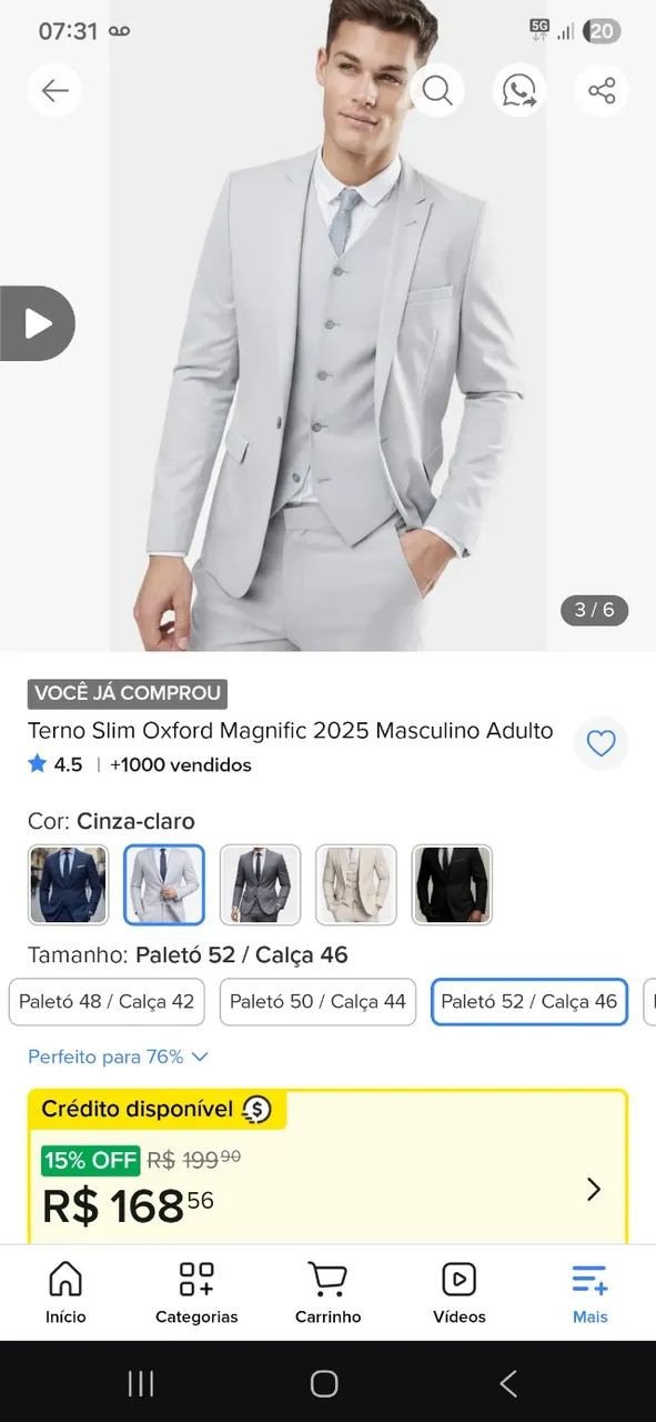 Vendo Terno Cinza usado (perfeito estado) - Foto 3