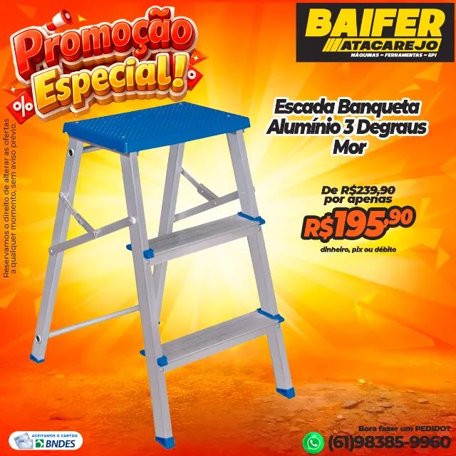 Escada Banqueta Alumínio 3 Degraus Mor