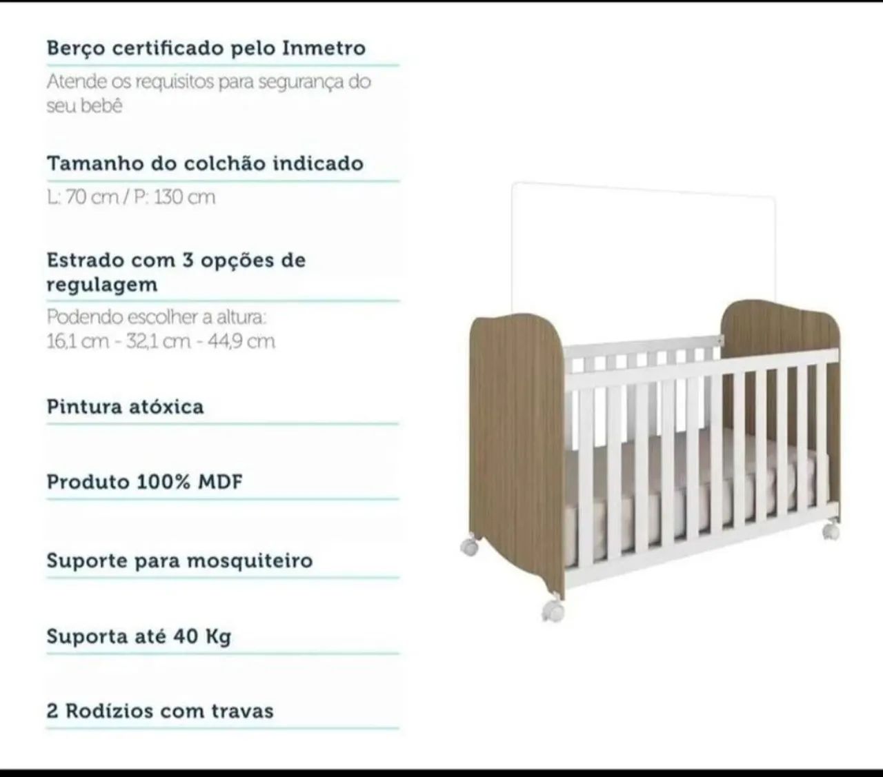 BERÇO 100 % MDF COM RODINHA NOVO  - Foto 4