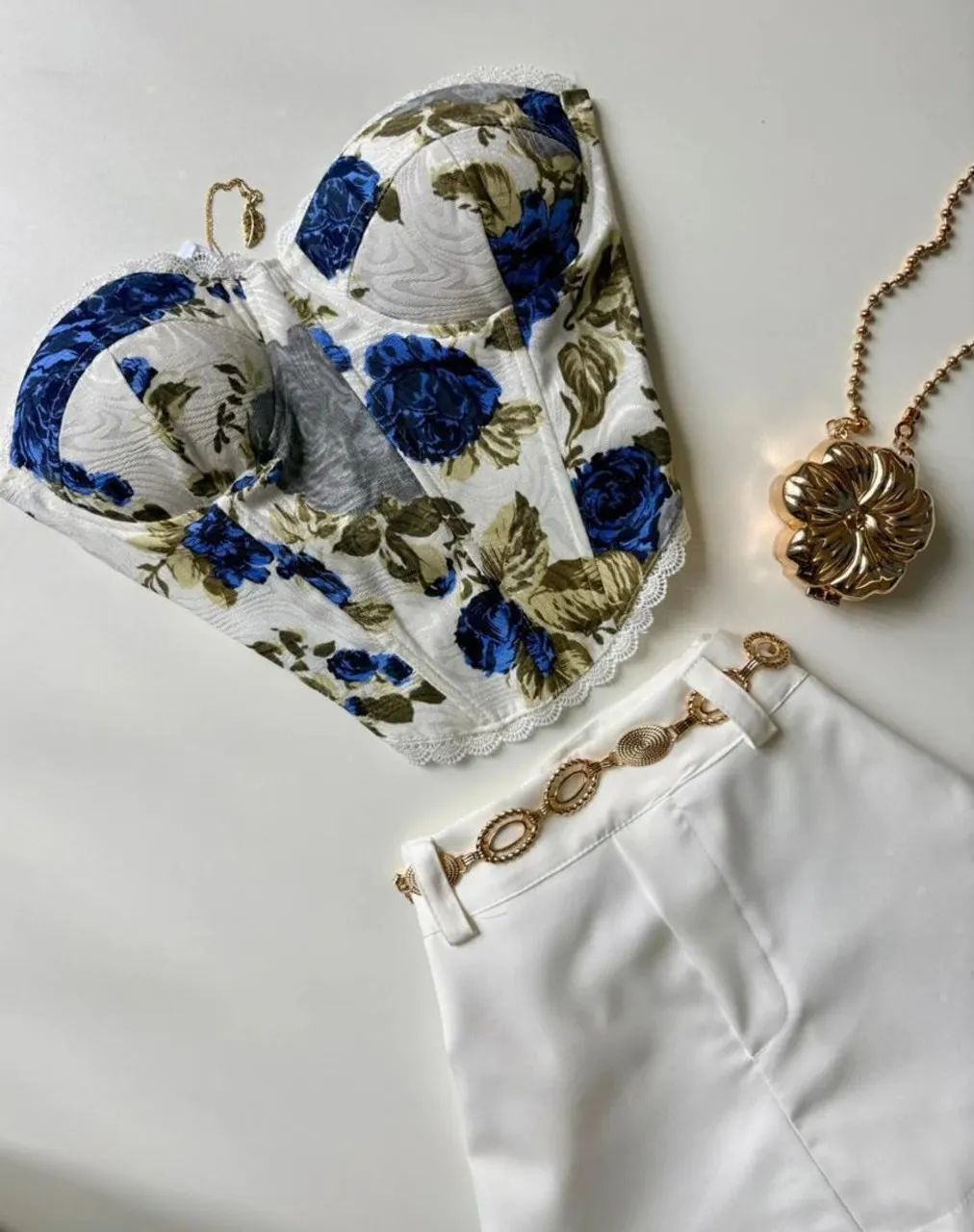 Cropped Corset Estampado com Renda  - Foto 3