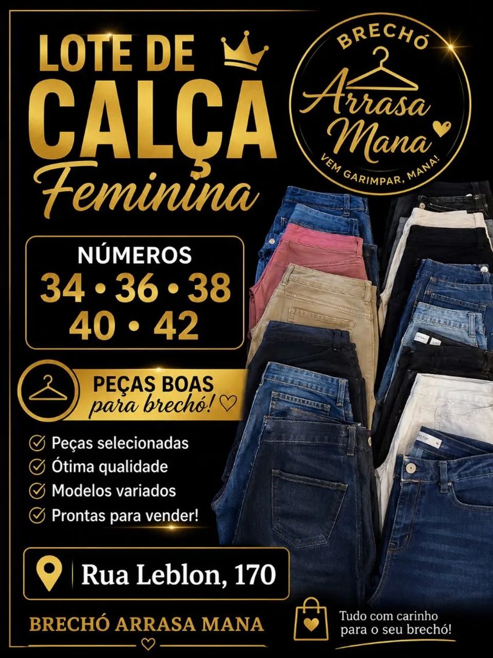 Lote de calças femininas cintura alta 