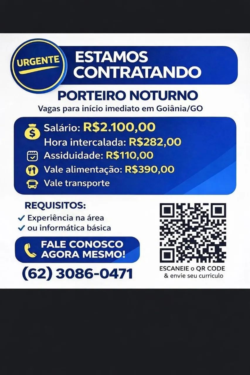 VAGA PORTEIRO NOTURNO E DIURNO/ DIUGO
