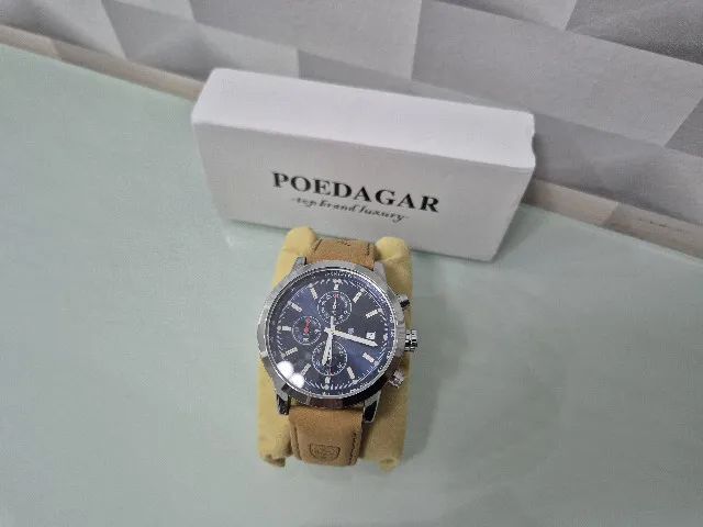 Relógio de pulso Poedagar 932 Silver Blue com pulseira em couro ecológico - Foto 3