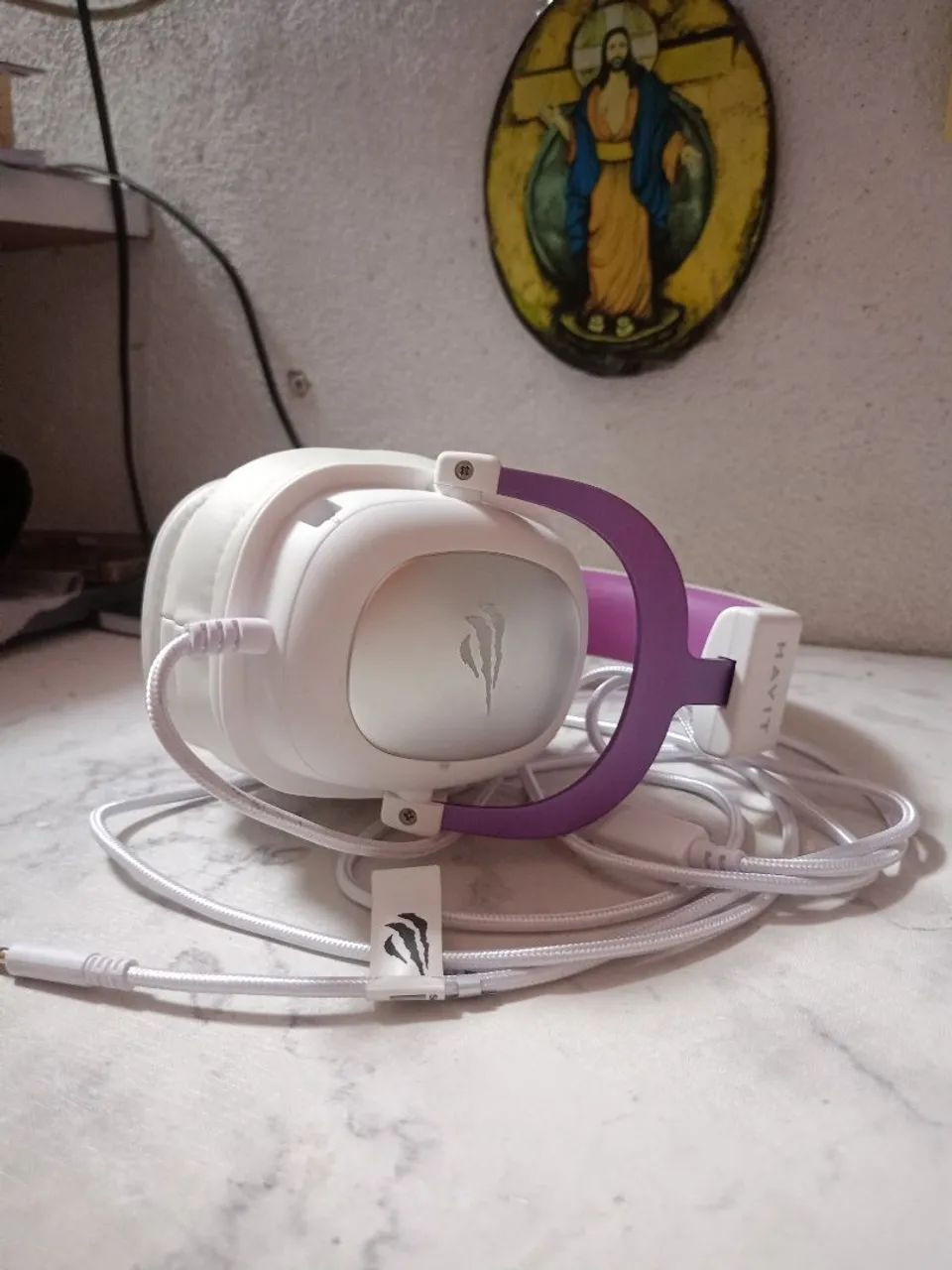 Headset Gamer Branco e Roxo - Foto 3