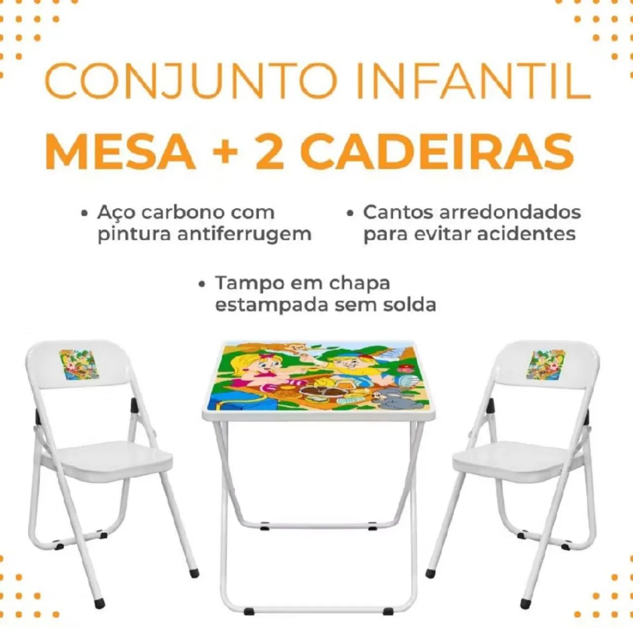 Kit Mesa + 2 Cadeiras de Aço Infantil 