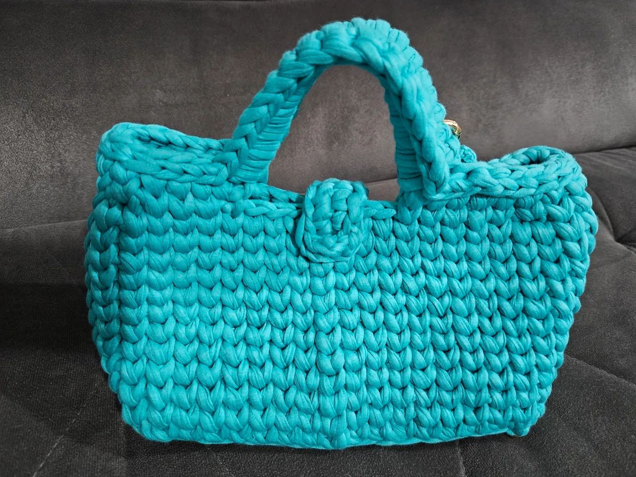 Bolsa de Crochê em Fio De Malha com Alças Estruturadas - Foto 3