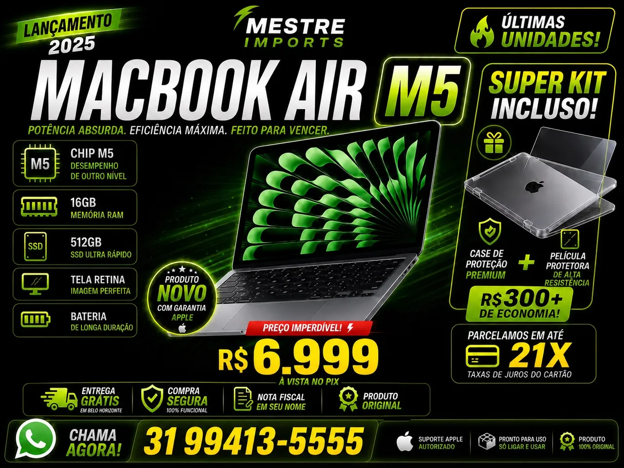 MacBook Air M5 - Midnight - 16GB RAM - 512GB SSD - Novo e Lacrado