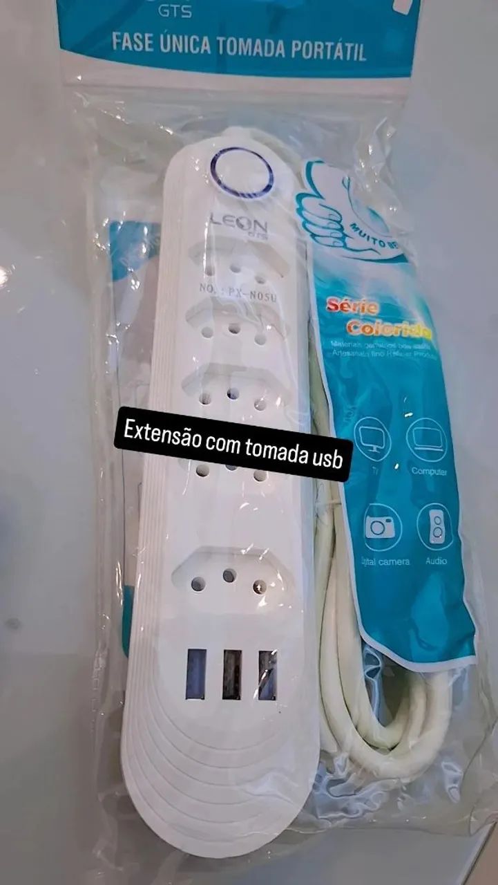 Extensão com carregador USB celular 3 metros 