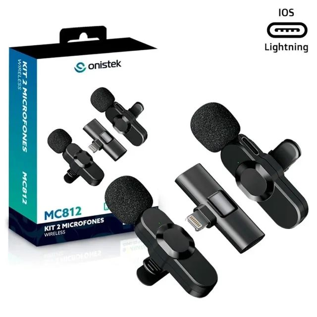 Kit 2 Microfones de Lapela Wireless Sem Fio -IOS Lightning Onistek -MC812 Loja Coimbra  - Foto 2