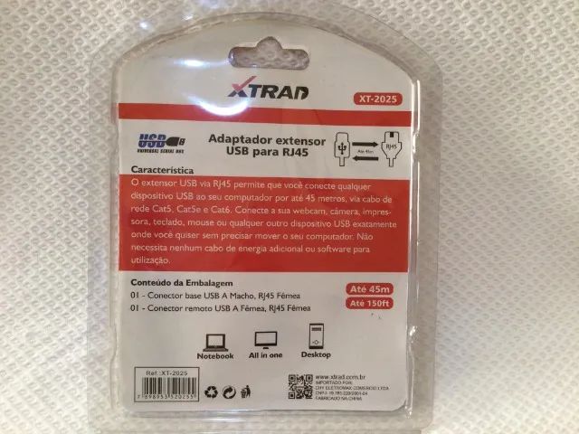 Adaptador Extensor USB Para RJ45 Cabo De Rede Cabo Extensor XTRAD - XT2025 - Foto 3