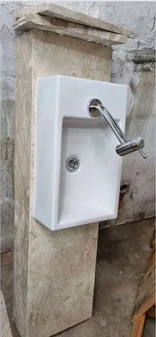 Pia banheiro cuba sobrepor pedra travertino