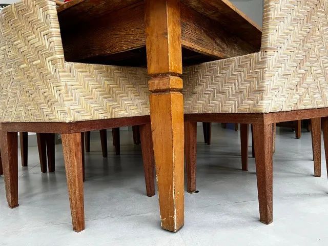 Mesa de Jantar Quadrada de Madeira de Demolição Maciça Ideal Área Gourmet Churrasqueira - Foto 5