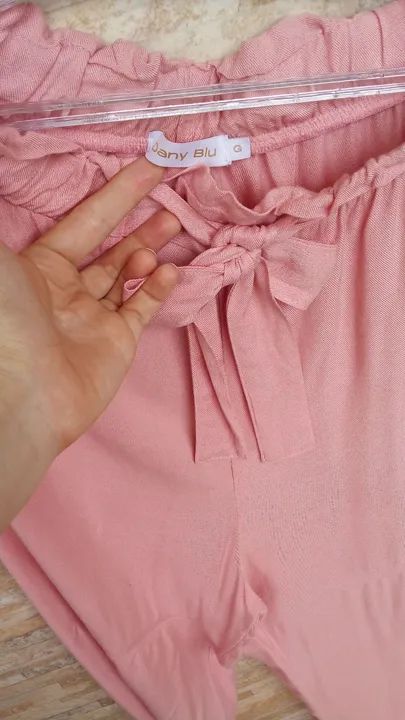 Calça de linho rosa G com laço jogger clochard - Foto 5