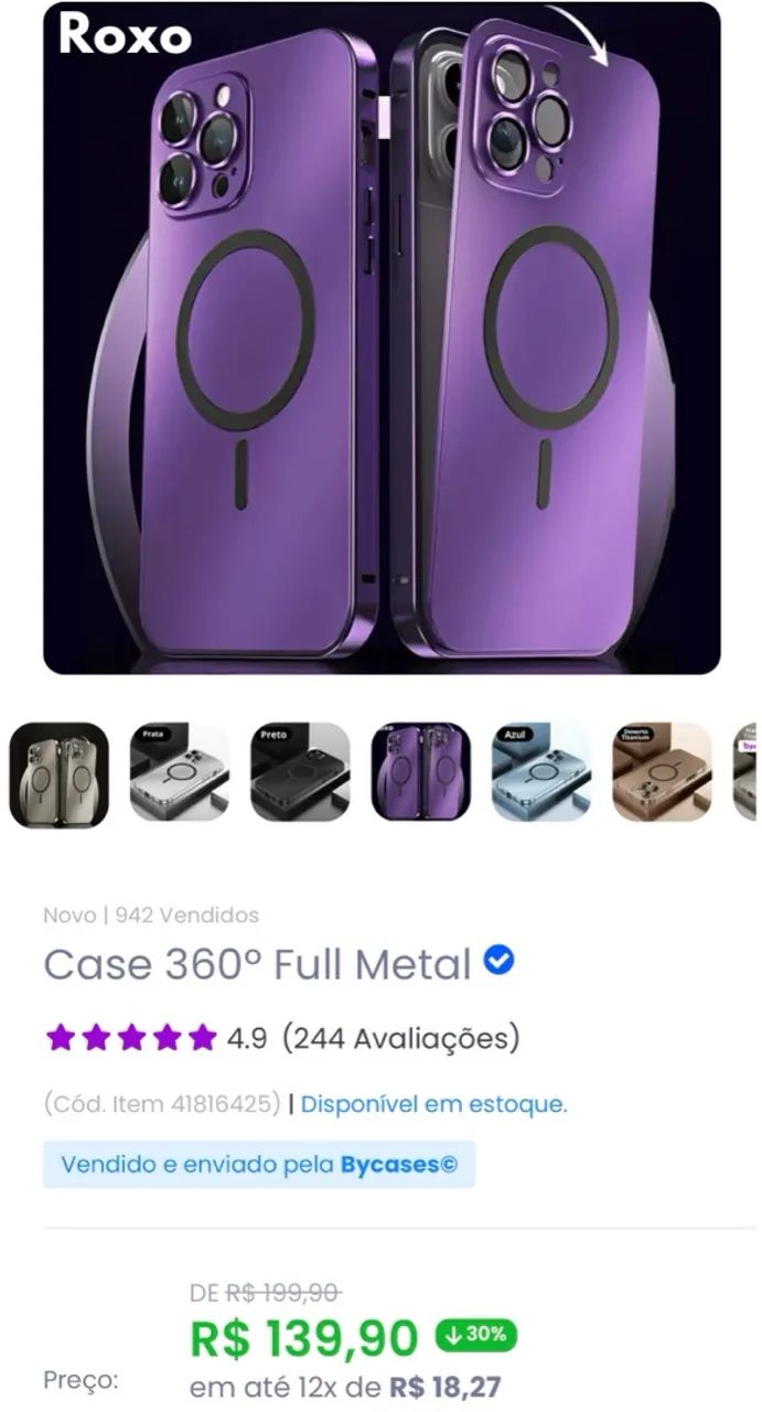 Capa Roxa Magnética para iPhone 14 PRO MAX- Proteção e Estilo - Foto 2