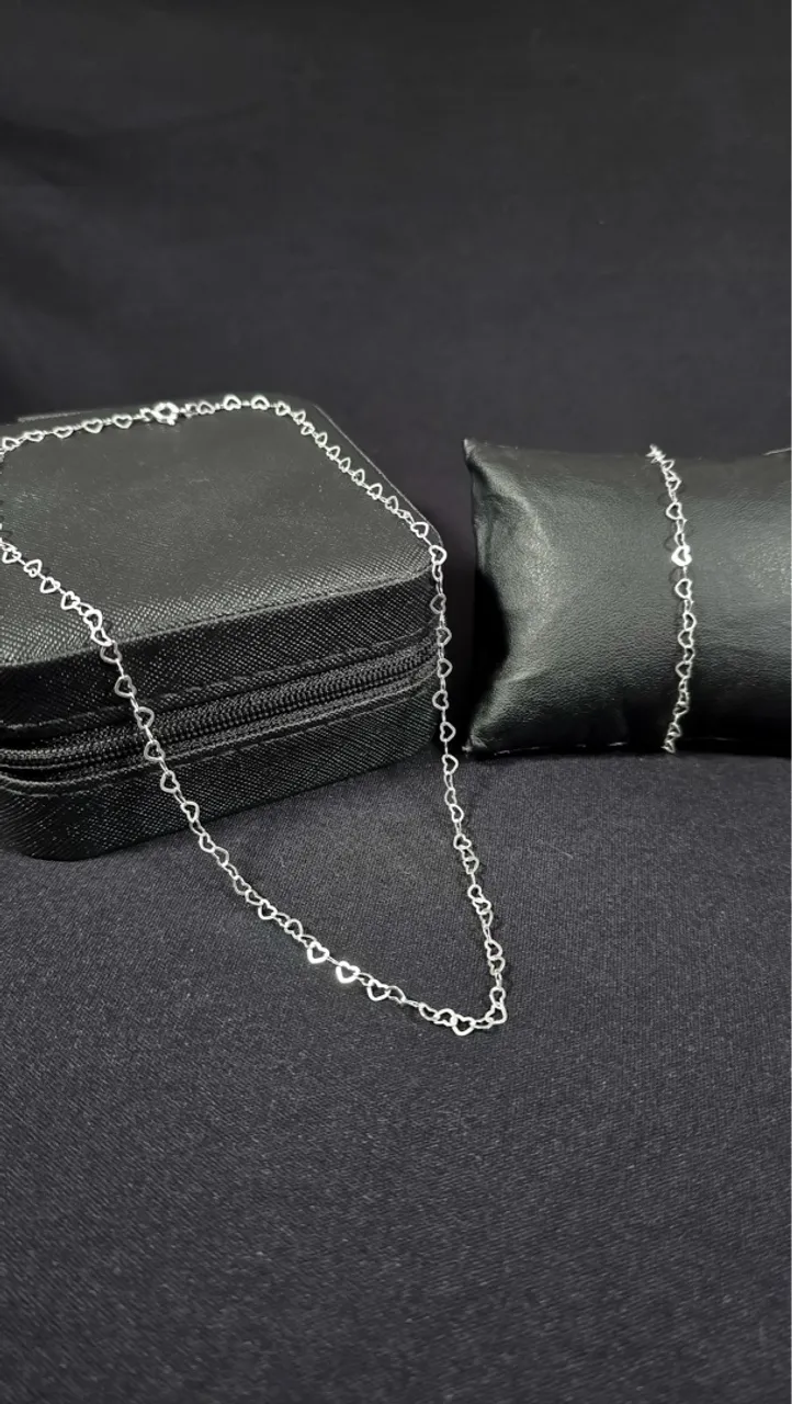 Conjunto de prata 925 elo corações