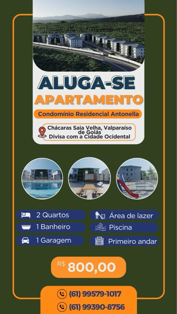 Aluga-se apartamento, Valparaíso de Goiás. Divisa com a Cidade Ocidental