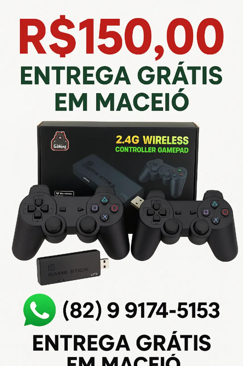 Game stick 10mil jogos clássicos antigos 2 controles 