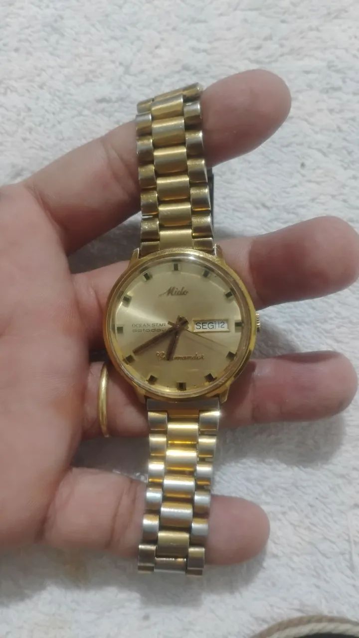 Relógio Mido Ocean Star automático 8419 aquadura foliado a ouro original em aço pulseira 