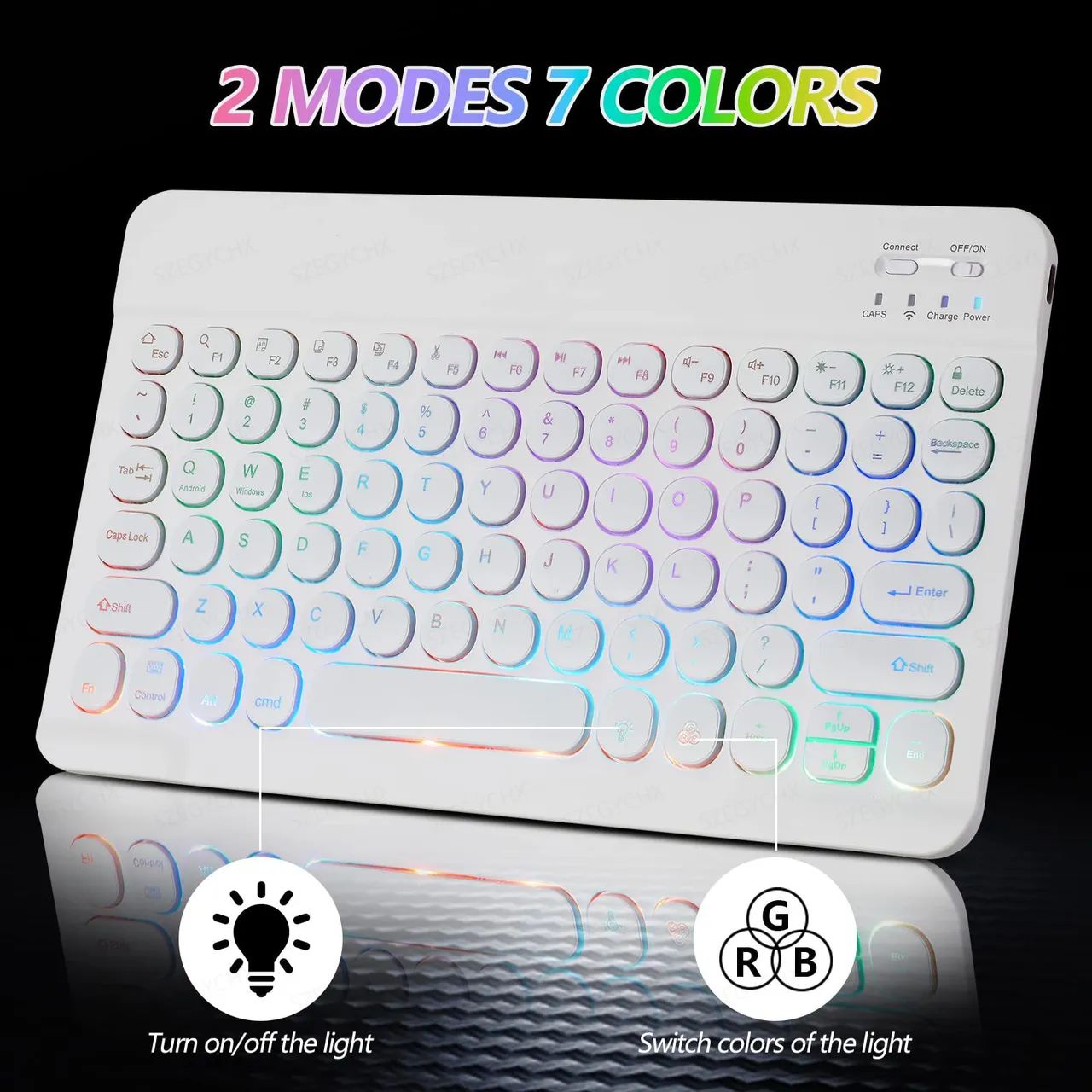 Teclado Bluetooth sem fio com 7 cores de luz