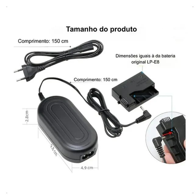 Fonte Ack-e8 Carregador Canon T2i T3i T4i T5i 650d Preto-usado - Foto 2