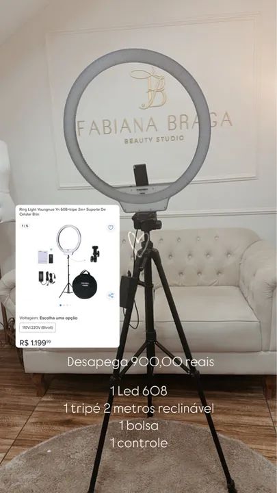 Kit de Iluminação para Fotos e Vídeos - Ring Light 608 + Tripé 2m
