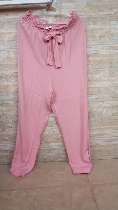 Calça de linho rosa G com laço jogger clochard - Foto 2