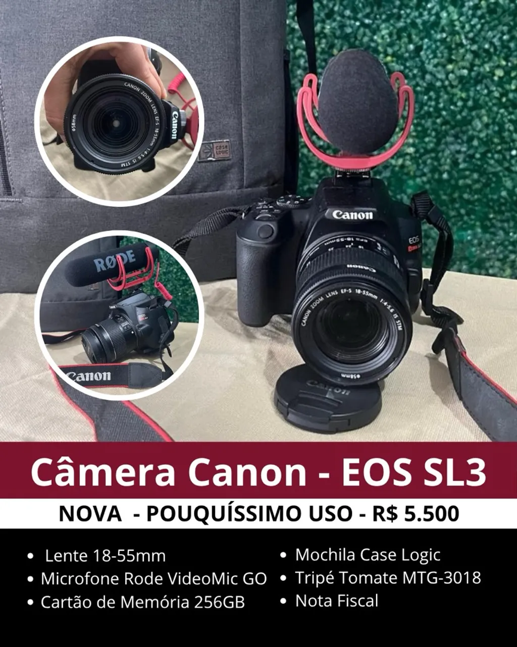 Câmera Canon EOS SL3 + Acessórios - Nova