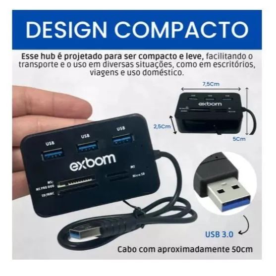 Multportas Hub USB 2.0  Com Leitor De Cartões  7 em 1  - Foto 3
