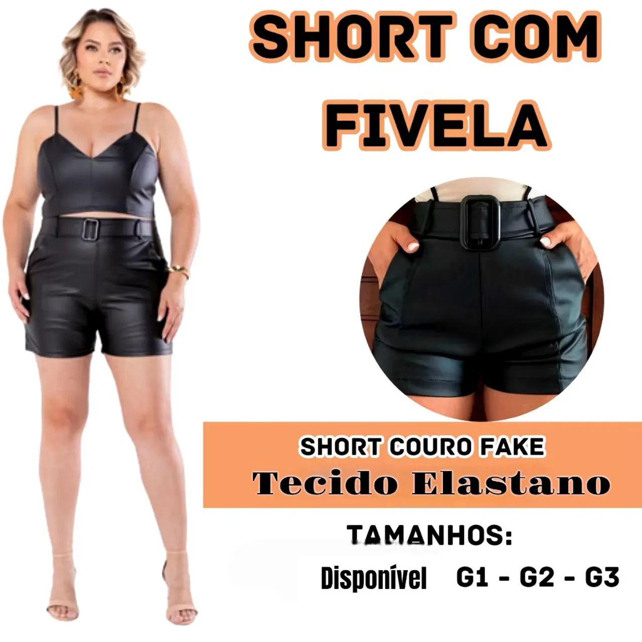 Short de couro sintético feminino plus size  - Foto 2