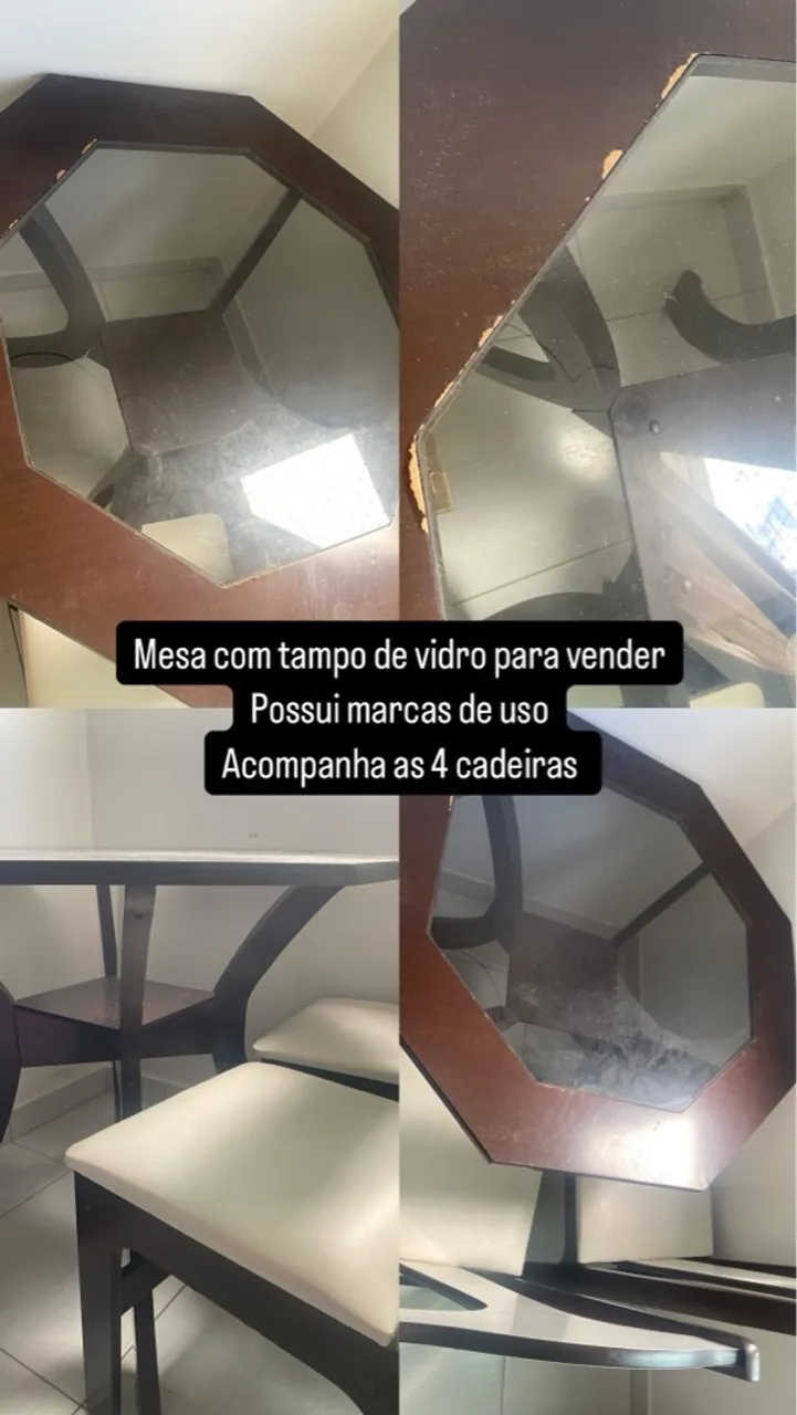Mesa de vidro com 4 cadeiras para venda