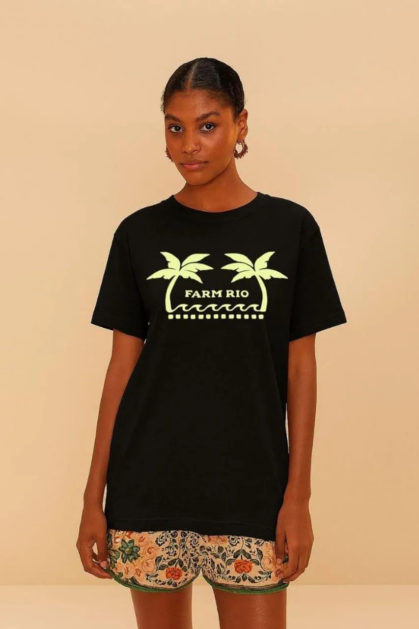 Camiseta feminina Farm rio preta coleção natal verão reveillon - Foto 2