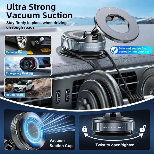 Suporte Celular Magnético 360° com Sistema de Vácuo