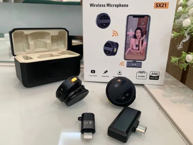 Microfone de Lapela Sem Fio Tipo C e Compatível com iPhone64407620265091121