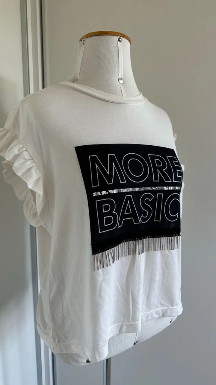 Blusa By Fly Branca More Basic com Franjas Tamanho G