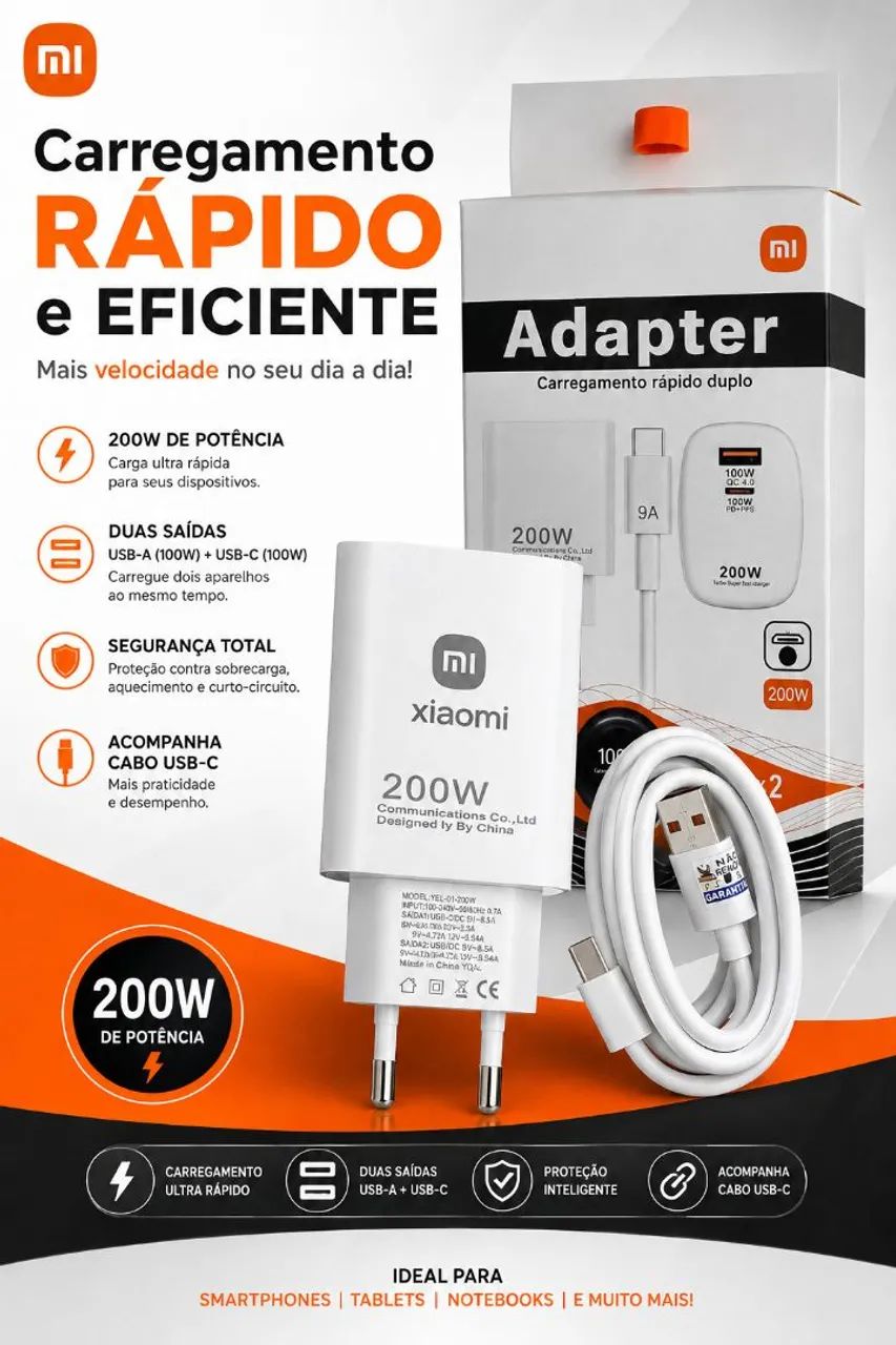 CARREGADOR 100W COM CARREGAMENTO RAPIDO