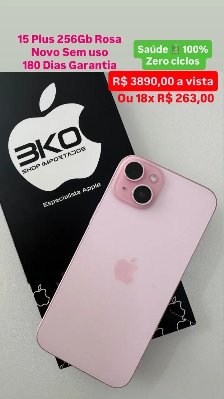 iPhone 15 Plus 256Gb / Novo sem uso / 180 Dias Garantia / Loja