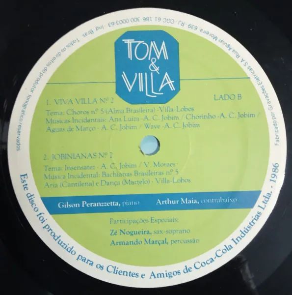 LP DISCO DE VINIL - TOM & VILLA, DE GILSON PERANZZETTA E ARTHUR MAIA, EDIÇÃO 1986 - Foto 4