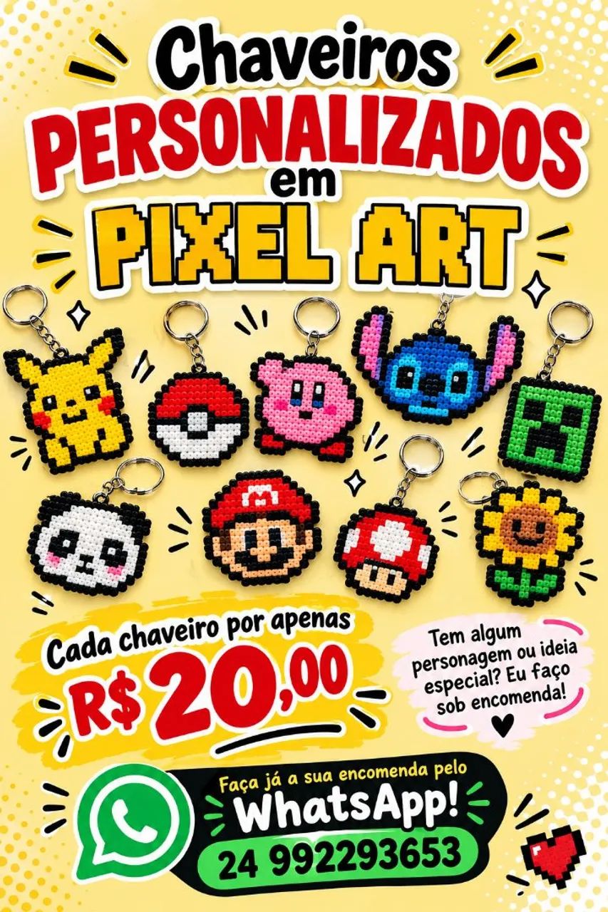 CHAVEIROS PERSONALIZADOS EM PIXEL ART ?