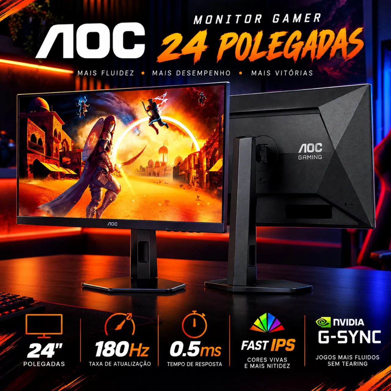 Monitor Gamer Aoc 24", 180hz, 0.5ms e Fast IPS