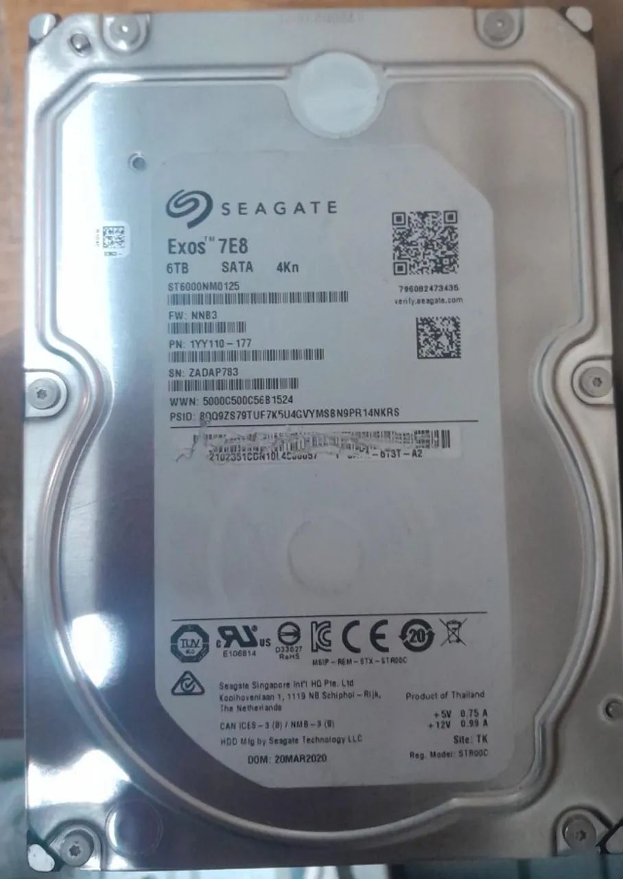 Hd seagate exos 7e8 06TB pn: 1yz110-177